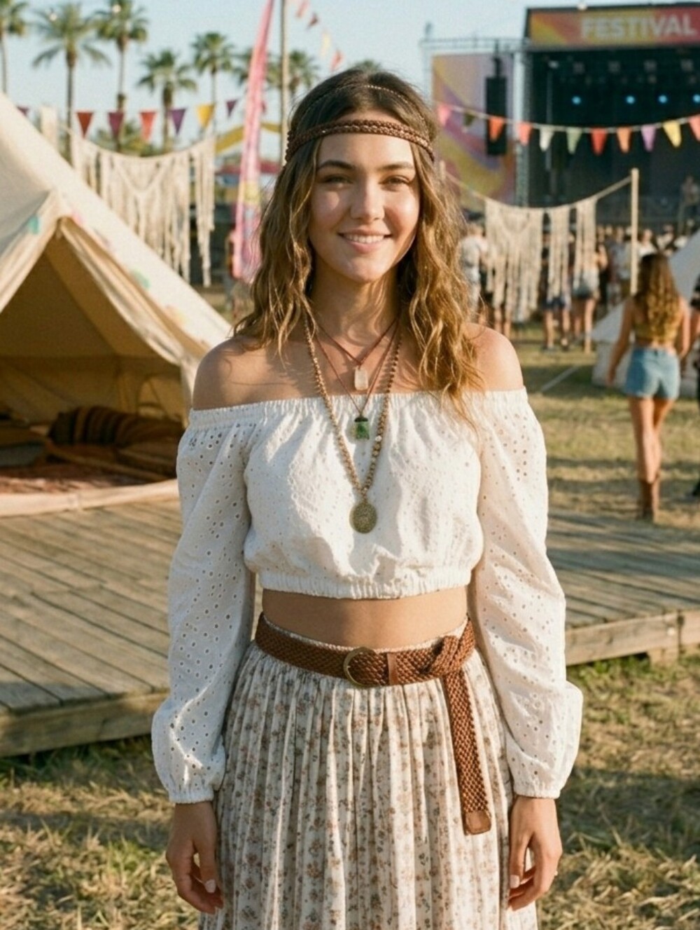 White Eyelet Crop Top Boho Festival Floral Off The Shoulder Blouse Size 6 Venus - Picture 8 of 12